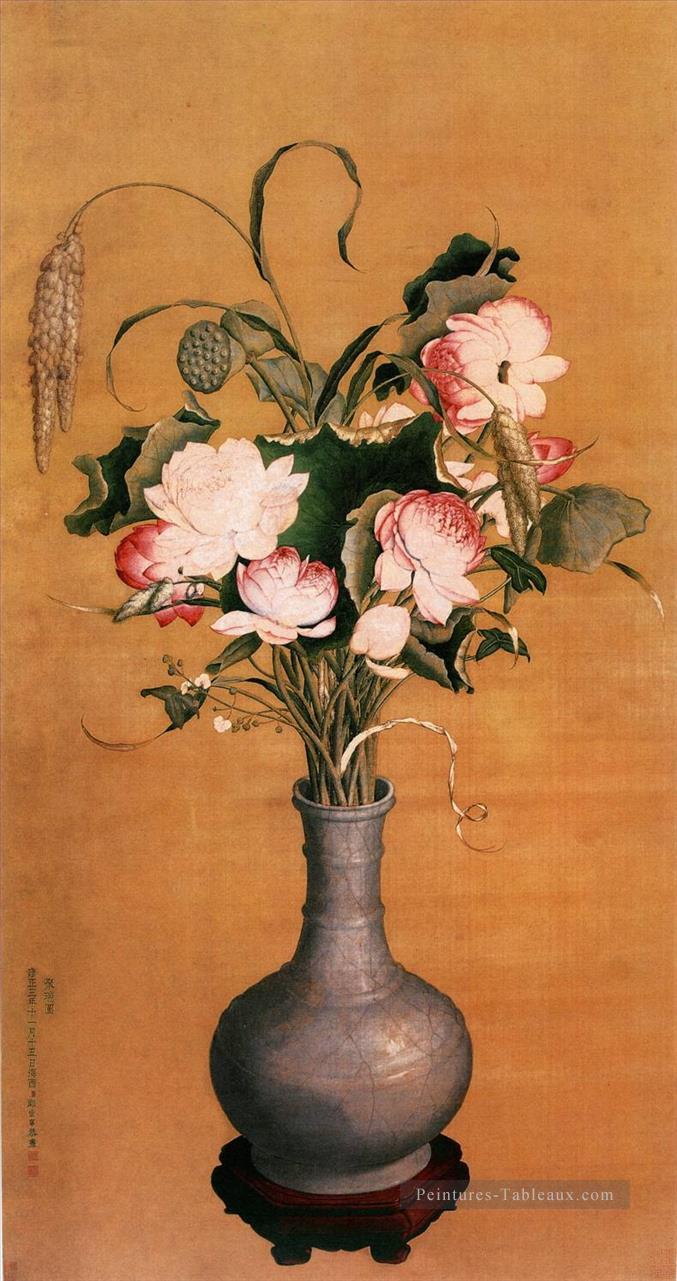 Lang fleurs brillantes ancienne Chine encre Giuseppe Castiglione Peintures à l'huile